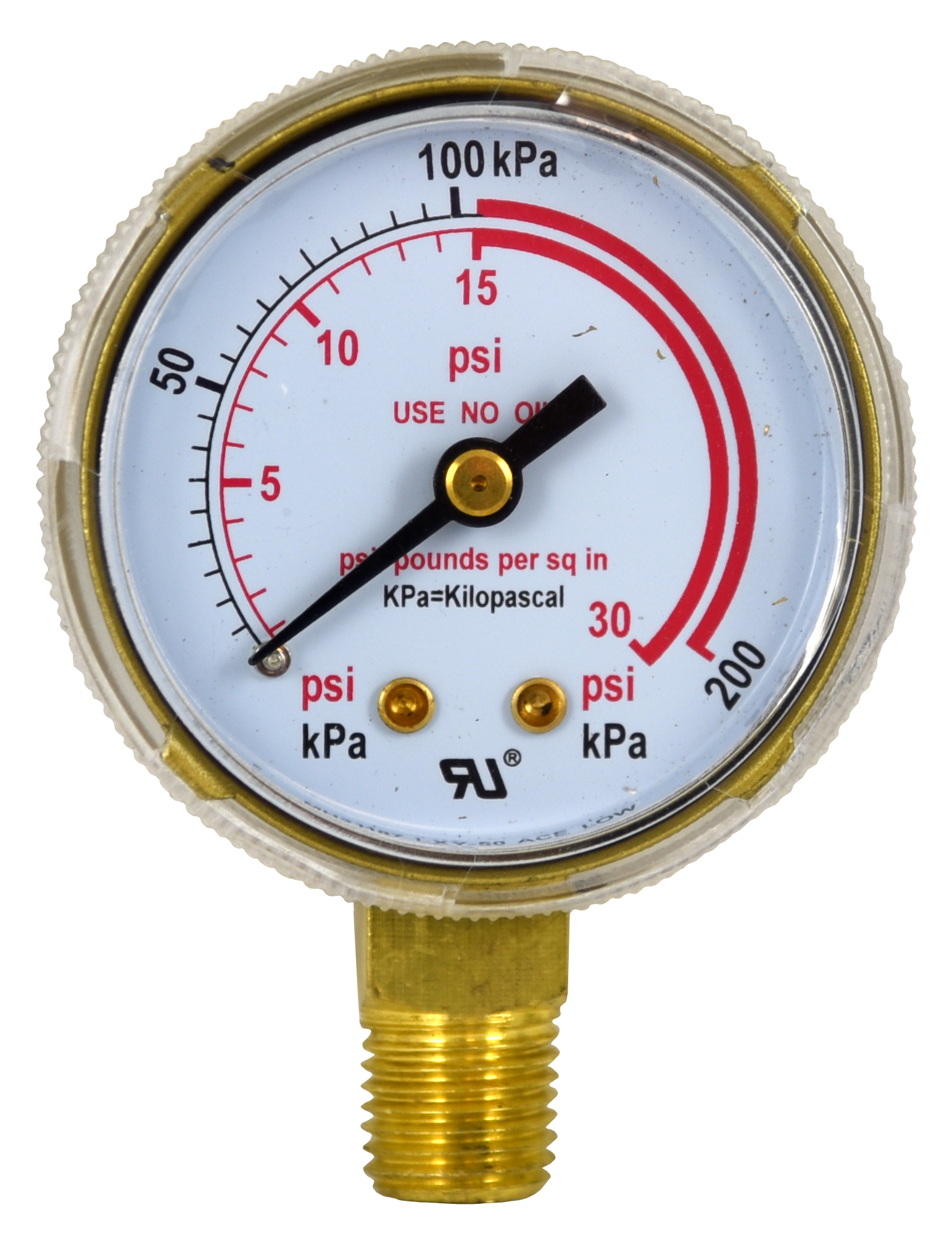 pressure gauge, 2in X 30 psi 0.25in 18 NPT